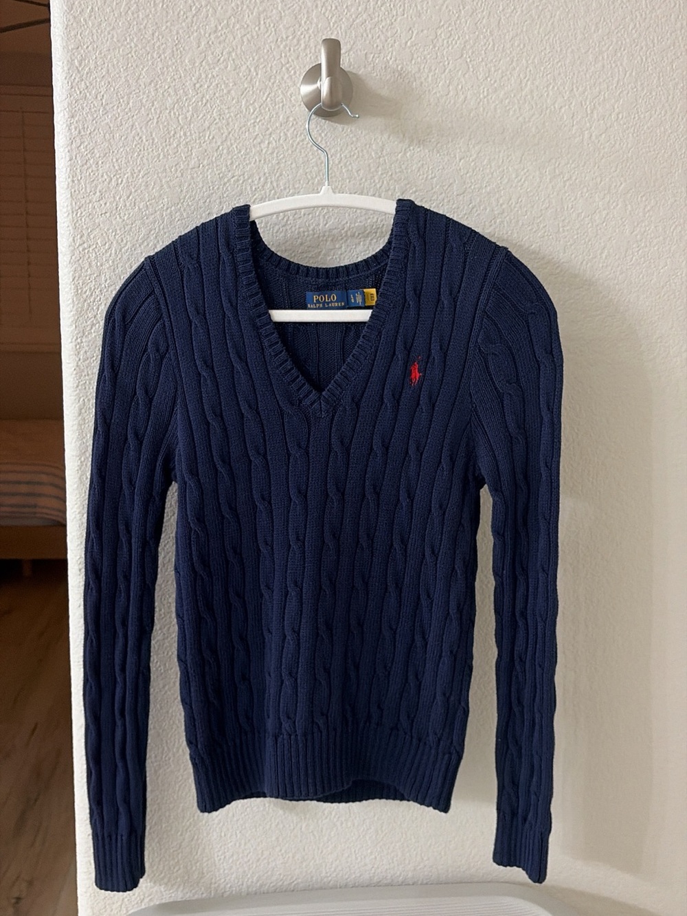 Polo Ralph Lauren Pima Cotton Cable-Knit V-Neck Sweater – Navy ❤️